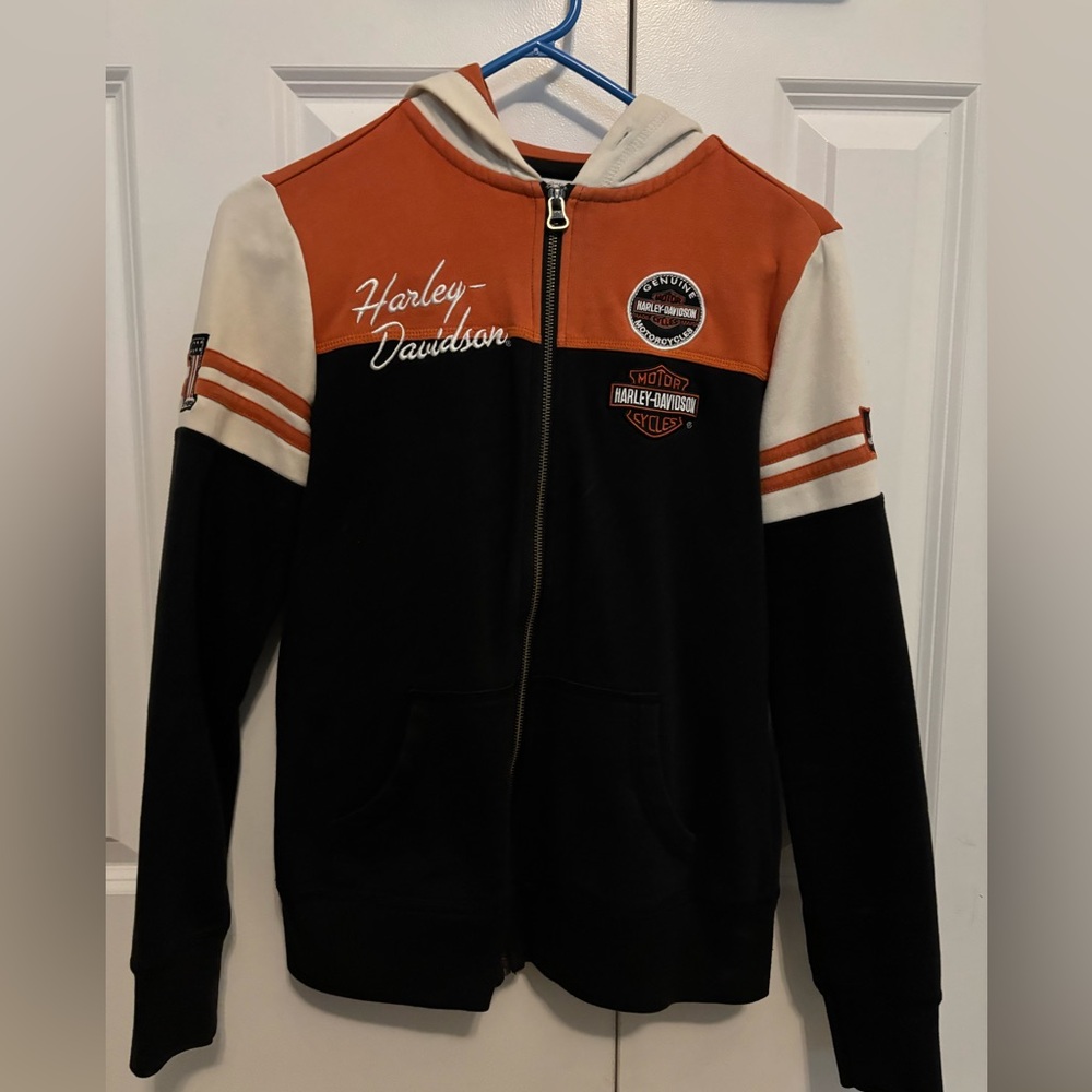 Harley-Davidson Zip-Up Jacket in Orange, Black, and White